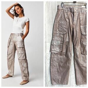 We The Free Metallic Taupe Cargo Straight Leg Pants